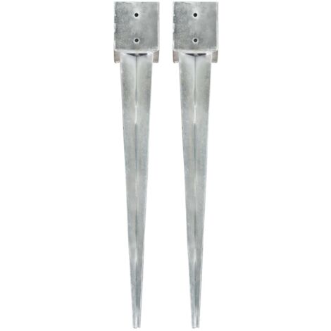 Milas de entierro de 2 pcs 12x12x89 cm de acero galvanizado de plata - 195615