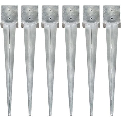 Montones de entierro de 6 pcs 14x14x91 cm de acero galvanizado de plata
