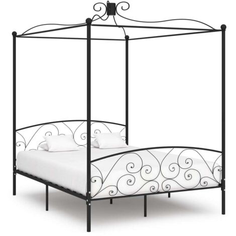 Estructura de cama con dosel metal negro 160x200 cm vidaXL (1/5)
