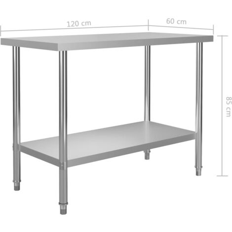 Mesa de trabajo para cocina acero inoxidable 120x60x85 cm vidaXL