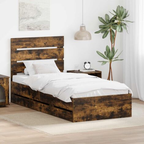Estructura de cama Roble ahumado 90 x 190 cm Madera Ingenieril vidaXL (1/5)