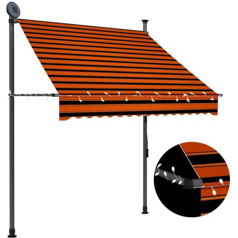 Toldo manual retráctil con LED naranja y marrón 150 cm vidaXL
