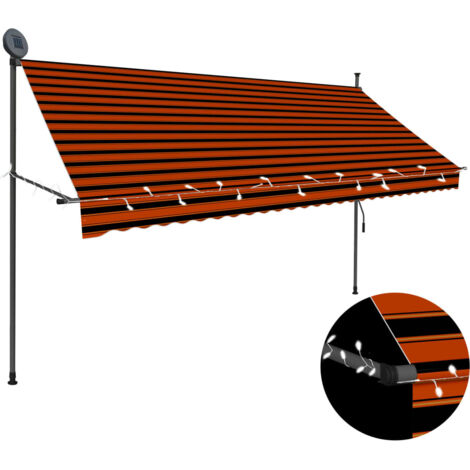 Toldo manual retráctil con LED naranja y marrón 300 cm vidaXL