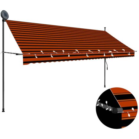 Toldo manual retráctil con LED naranja y marrón 350 cm vidaXL