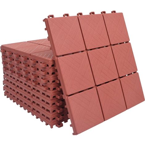 Baldosas de terraza 10 uds plástico rojo 30,5x30,5 cm vidaXL - Rojo