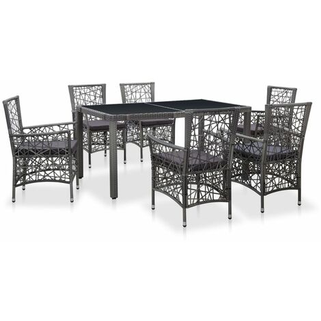 Juego de comedor de jardín 7 piezas de ratán sintético gris vidaXL