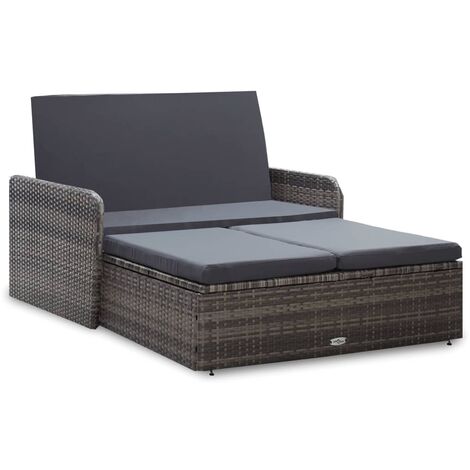 Set de muebles de jardín 2 pzas y cojines ratán sintético gris vidaXL