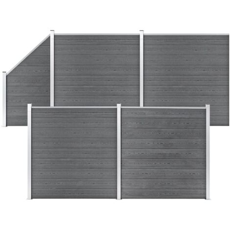 Set de valla 4 cuadradas + 1 oblicua WPC gris 792x186 cm vidaXL