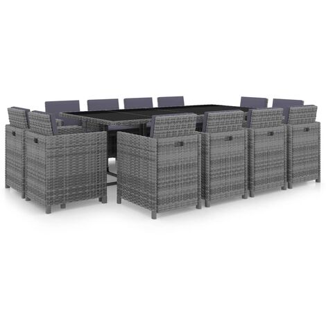 Set comedor de jardín 13 piezas y cojines ratán sintético gris vidaXL