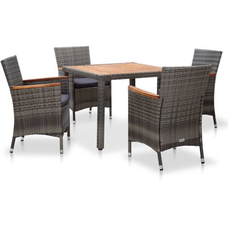 Set de comedor para jardín 5 pzas cojines ratán sintético gris vidaXL