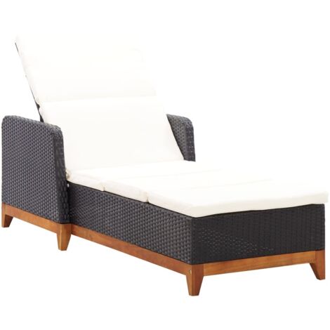 Tumbona de ratán sintético y madera maciza de acacia negro vidaXL