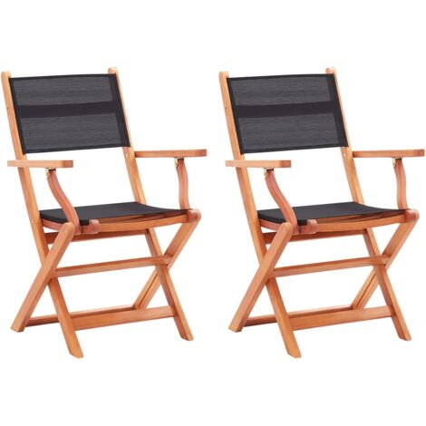 Sillas plegables jardín 2 uds madera eucalipto textilene negro vidaXL