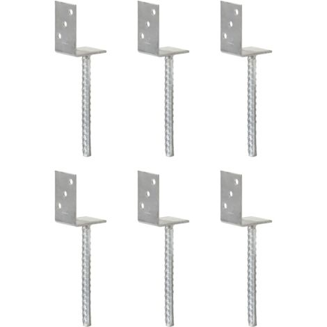 Anclajes de valla 6 uds acero galvanizado plateado 8x6x30 cm vidaXL