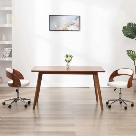Silla comedor giratoria madera curvada cuero sintético blanco vidaXL (1/5)