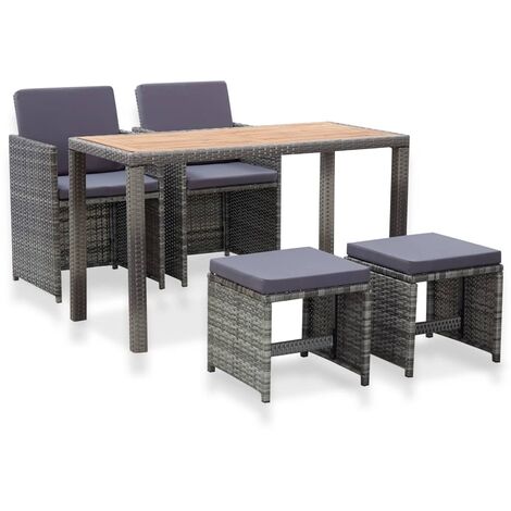 Set comedor jardín 5 pzas ratán sintético y madera acacia gris vidaXL