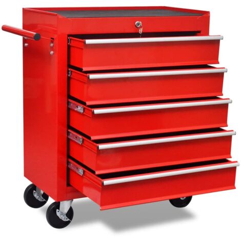Carrito caja de herramientas 5 cajones rojo vidaXL