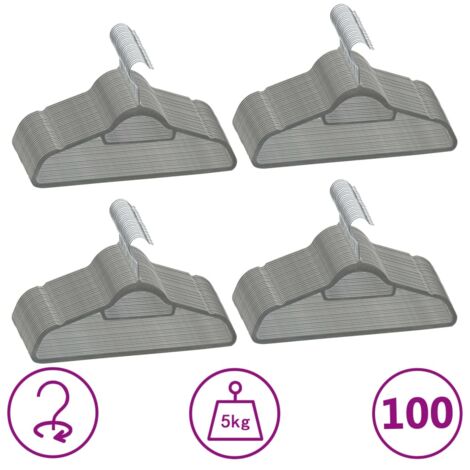 Juego de perchas ropa 100 uds antideslizantes terciopelo gris vidaXL