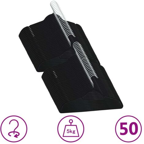 Juego de perchas ropa 50 uds antideslizantes terciopelo negro vidaXL