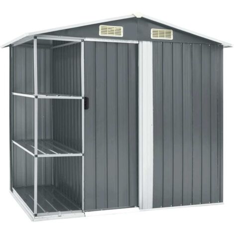 Cobertizo de jardín con estantería hierro gris 205x130x183 cm vidaXL