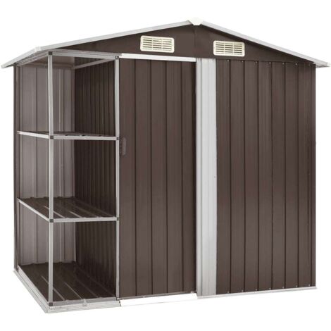 Cobertizo de jardín con estantería hierro marrón 205x130x183 cm vidaXL
