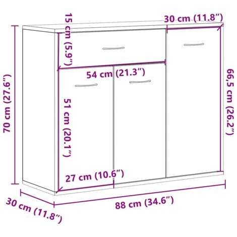 Aparador de madera contrachapada blanco 88x30x70 cm vidaXL