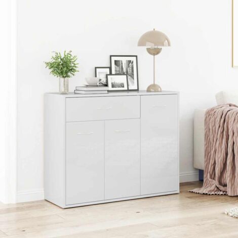 Aparador de madera contrachapada blanco brillante 88x30x70 cm vidaXL