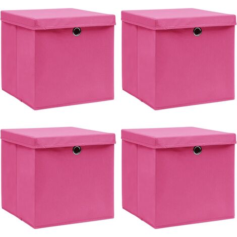 Cajas de almacenaje con tapas 4 uds tela rosa 32x32x32 cm vidaXL