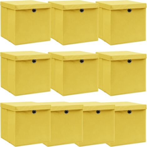 Cajas de almacenaje con tapas 10 uds tela amarillo 32x32x32 cm vidaXL