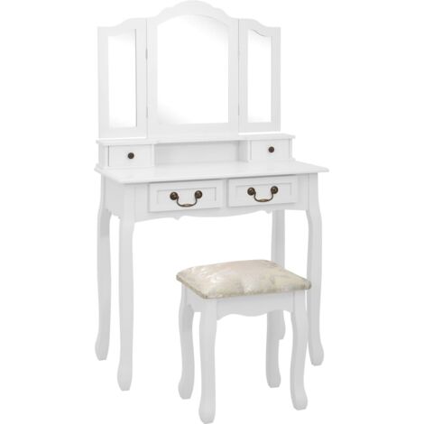 Juego de tocador y taburete madera paulownia blanco 80x69x141cm vidaXL