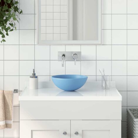 Lavabo de cuarto de baño redondo cerámica azul claro vidaXL
