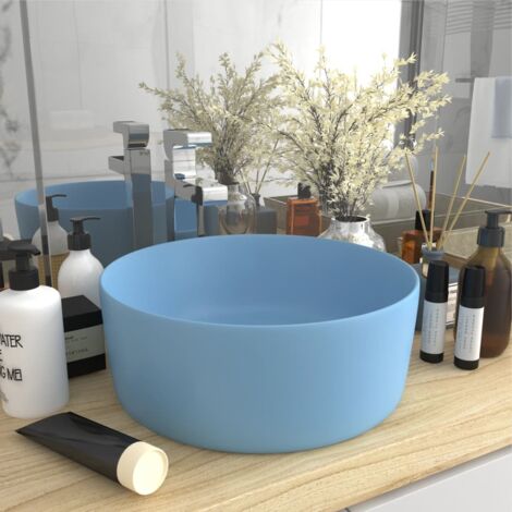 Lavabo de lujo redondo cerámica azul claro mate 40x15 cm vidaXL