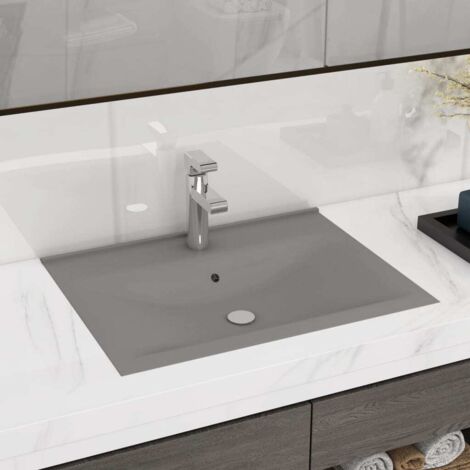 Lavabo de lujo con grifo cerámica 60x46 cm gris claro vidaXL
