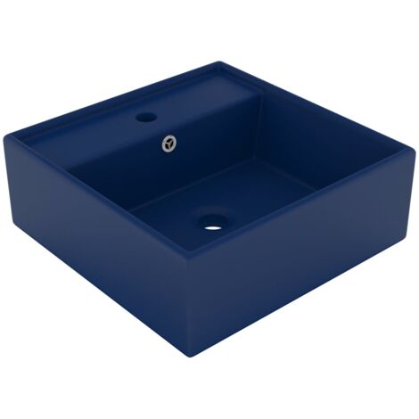 Lavabo cuadrado rebosadero cerámica azul oscuro mate 41x41cm vidaXL