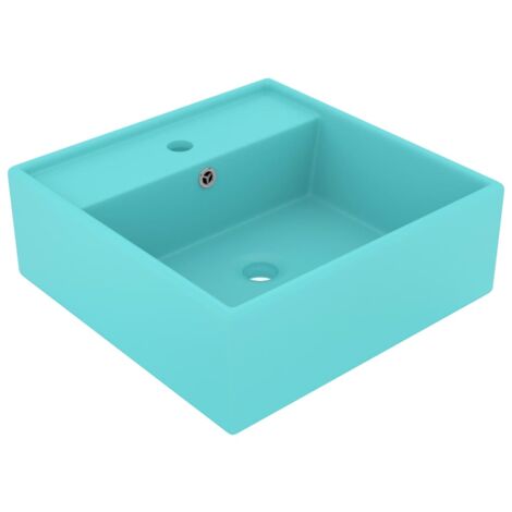 Lavabo cuadrado rebosadero cerámica verde claro mate 41x41 cm vidaXL