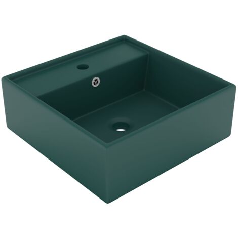 Lavabo lujoso cuadrado rebosadero cerámica verde oscuro 41x41cm vidaXL