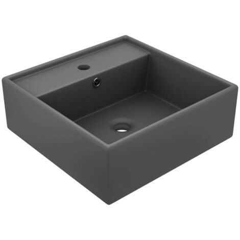 Lavabo lujoso cuadrado rebosadero cerámica gris oscuro 41x41 cm vidaXL