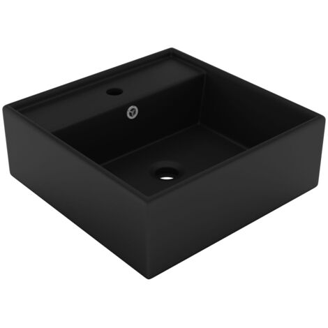 Lavabo lujoso cuadrado rebosadero cerámica negro mate 41x41 cm vidaXL