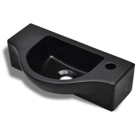 Lavabo de cerámica con orificio de grifo/desagüe negro vidaXL