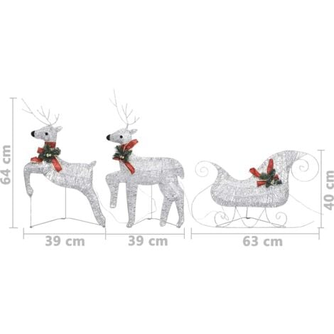 Trineo y renos decoración de Navidad de jardín 60 LED plateado vidaXL