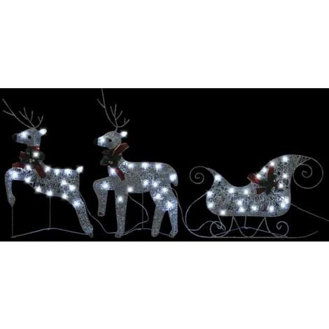 Trineo y renos decoración de Navidad de jardín 60 LED plateado vidaXL