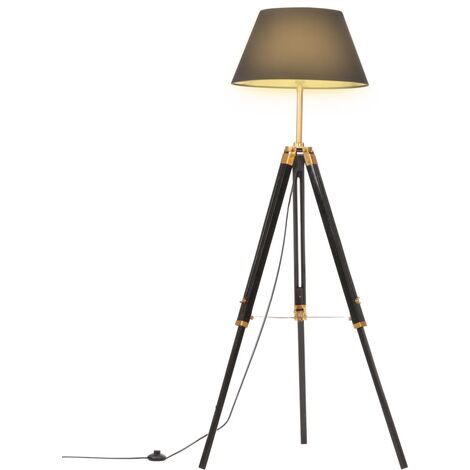 Lámpara de trípode madera maciza de teca negro y dorado 141 cm vidaXL