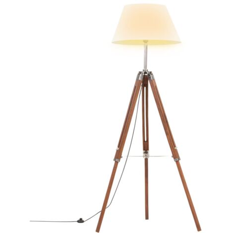 Lámpara de trípode madera maciza de teca marrón y blanco 141 cm vidaXL
