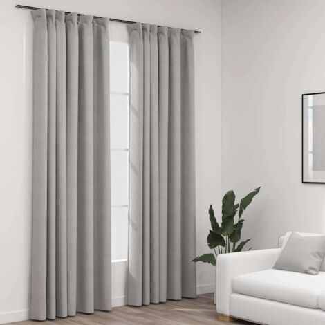 Cortinas opacas con ganchos look de lino 2 pzas gris 140x225 cm vidaXL