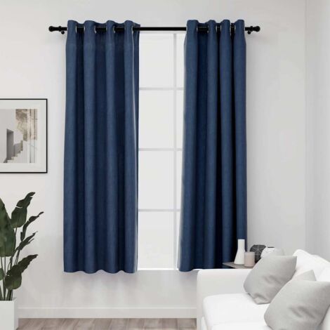 Cortinas opacas con ojales look de lino 2 pzas azul 140x175 cm vidaXL