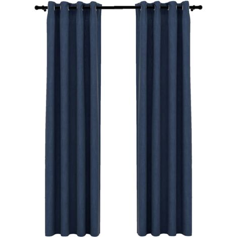 Cortinas opacas con ojales look de lino 2 pzas azul 140x225 cm vidaXL
