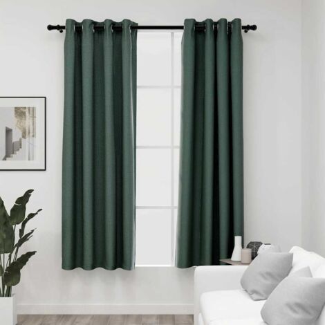 Cortinas opacas con ojales look de lino 2 pzas verde 140x175 cm vidaXL