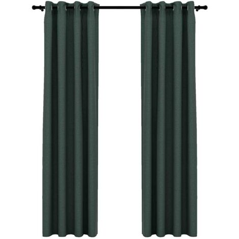 Cortinas opacas con ojales look de lino 2 pzas verde 140x225 cm vidaXL