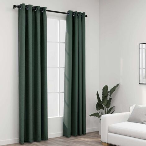 Cortinas opacas con ojales look de lino 2 pzas verde 140x245 cm vidaXL