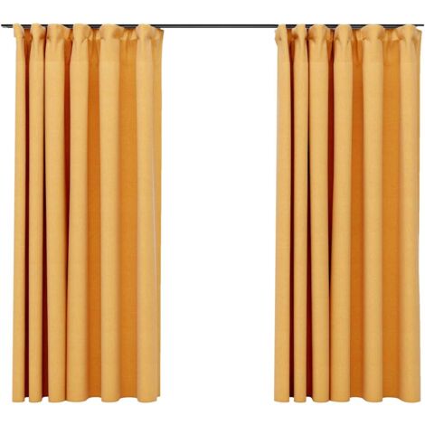 Cortinas opacas ganchos look de lino 2 pzas amarillo 140x175 cm vidaXL
