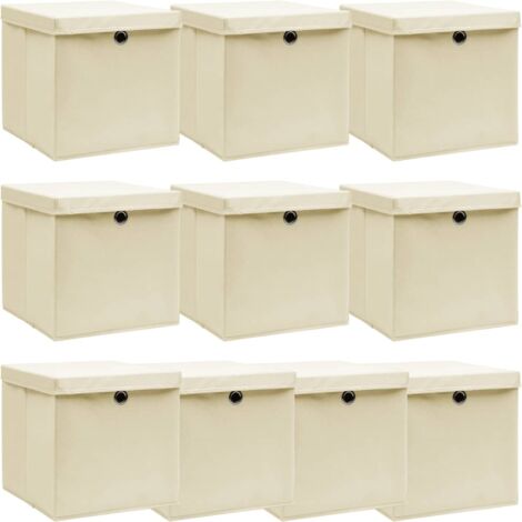 Cajas de almacenaje con tapas 10 uds tela crema 32x32x32 cm vidaXL